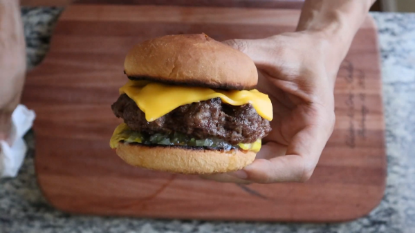 A thick cheeseburger